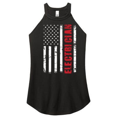 Electrician Usa Flag Lineman Electrical Worker Repairmen Women’s Perfect Tri Rocker Tank