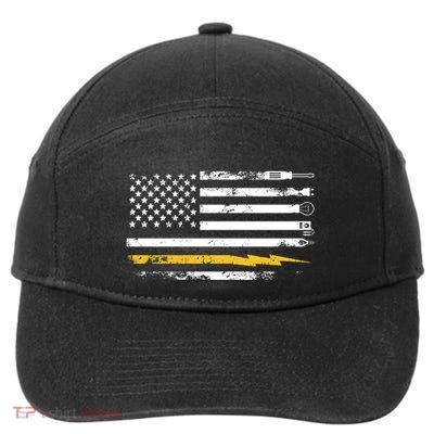 Electrician Us Flag Electricians Tools Gift 7-Panel Snapback Hat