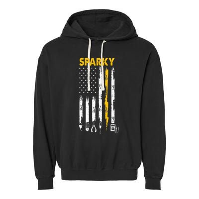 Electrician Us Flag Sparky Tools Garment-Dyed Fleece Hoodie