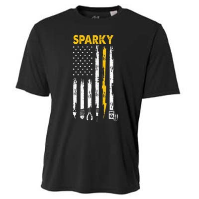 Electrician Us Flag Sparky Tools Cooling Performance Crew T-Shirt