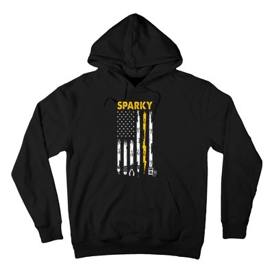 Electrician Us Flag Sparky Tools Hoodie