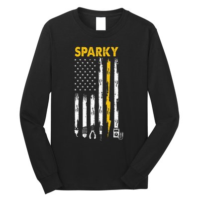 Electrician Us Flag Sparky Tools Long Sleeve Shirt