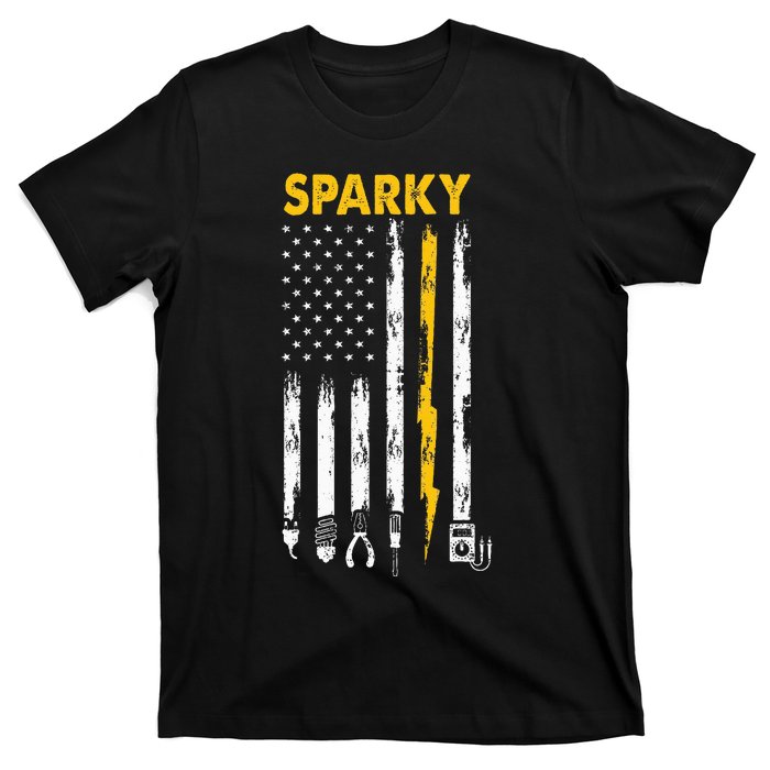 Electrician Us Flag Sparky Tools T-Shirt