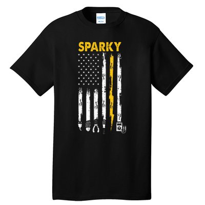 Electrician Us Flag Sparky Tools Tall T-Shirt