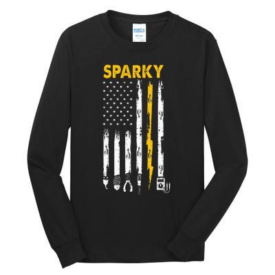 Electrician Us Flag Sparky Tools Tall Long Sleeve T-Shirt