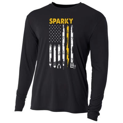 Electrician Us Flag Sparky Tools Cooling Performance Long Sleeve Crew