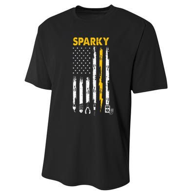 Electrician Us Flag Sparky Tools Performance Sprint T-Shirt