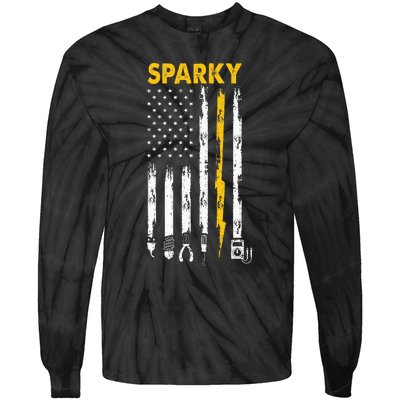 Electrician Us Flag Sparky Tools Tie-Dye Long Sleeve Shirt