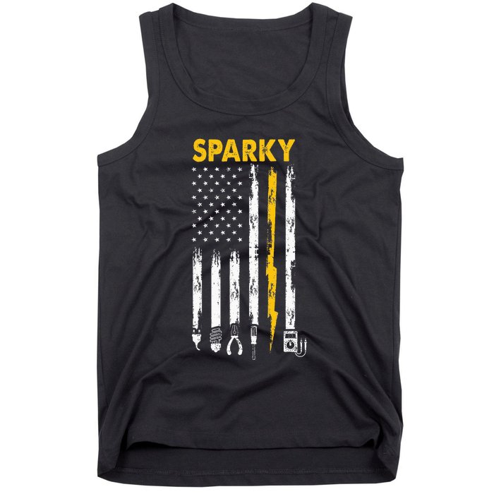 Electrician Us Flag Sparky Tools Tank Top