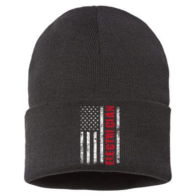 Electrician Usa Flag Lineman Electrical Worker Repairmen Sustainable Knit Beanie