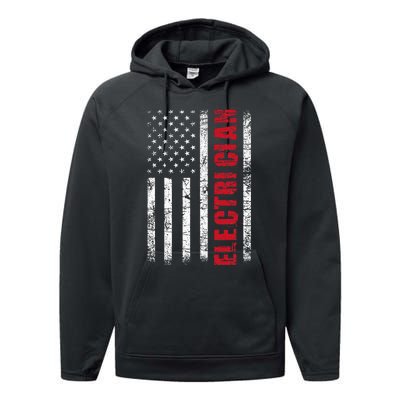 Electrician Usa Flag Lineman Electrical Worker Repairmen Performance Fleece Hoodie