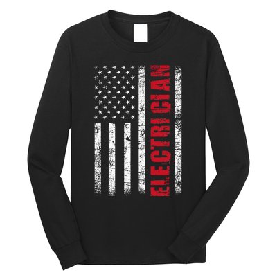 Electrician Usa Flag Lineman Electrical Worker Repairmen Long Sleeve Shirt