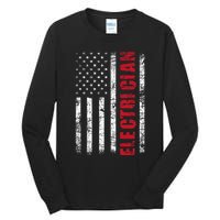 Electrician Usa Flag Lineman Electrical Worker Repairmen Tall Long Sleeve T-Shirt