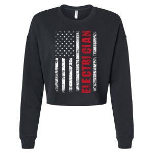 Electrician Usa Flag Lineman Electrical Worker Repairmen Cropped Pullover Crew