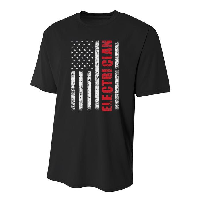 Electrician Usa Flag Lineman Electrical Worker Repairmen Youth Performance Sprint T-Shirt