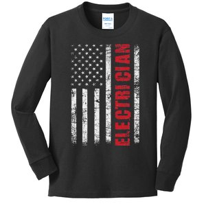 Electrician Usa Flag Lineman Electrical Worker Repairmen Kids Long Sleeve Shirt