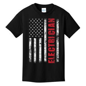 Electrician Usa Flag Lineman Electrical Worker Repairmen Kids T-Shirt