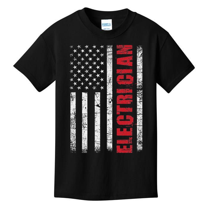 Electrician Usa Flag Lineman Electrical Worker Repairmen Kids T-Shirt