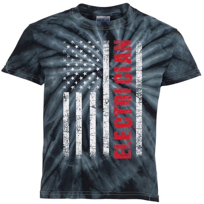 Electrician Usa Flag Lineman Electrical Worker Repairmen Kids Tie-Dye T-Shirt