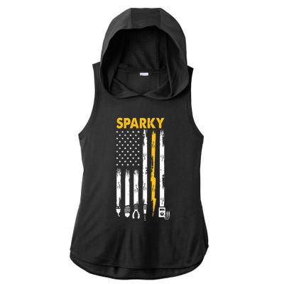 Electrician US Flag Sparky Tools Ladies PosiCharge Tri-Blend Wicking Draft Hoodie Tank