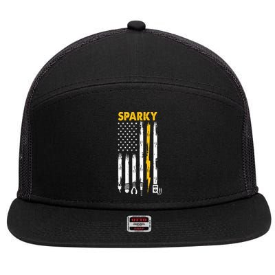 Electrician US Flag Sparky Tools 7 Panel Mesh Trucker Snapback Hat