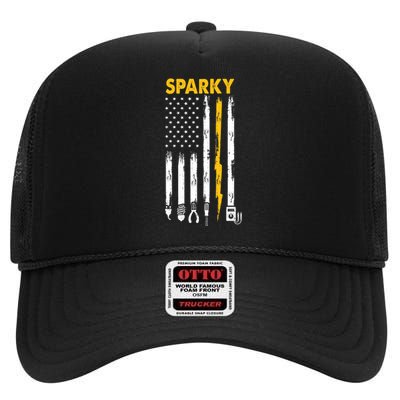 Electrician US Flag Sparky Tools High Crown Mesh Back Trucker Hat