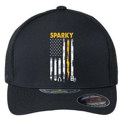 Electrician US Flag Sparky Tools Flexfit Unipanel Trucker Cap