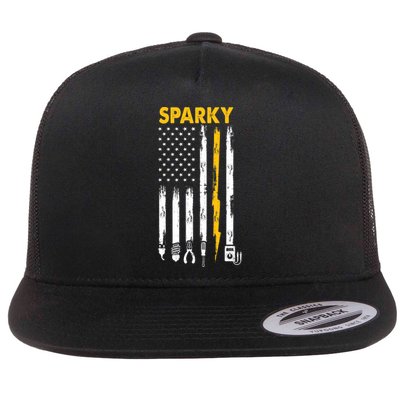 Electrician US Flag Sparky Tools Flat Bill Trucker Hat