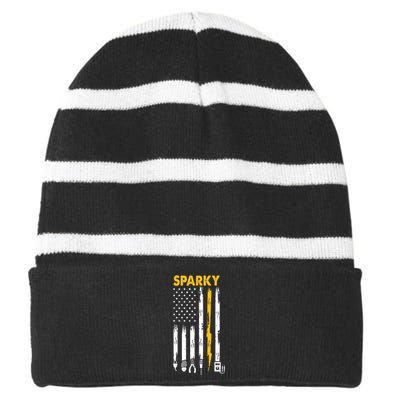 Electrician US Flag Sparky Tools Striped Beanie with Solid Band