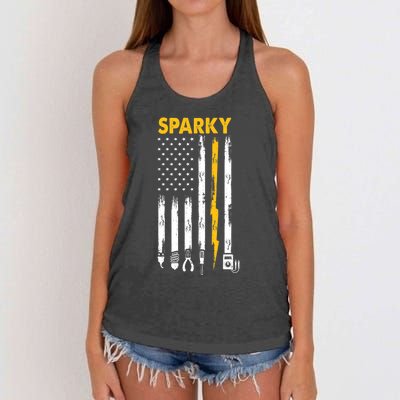 Electrician US Flag Sparky Tools Women's Knotted Racerback Tank