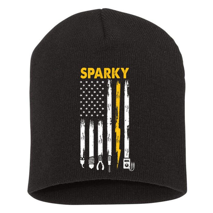 Electrician US Flag Sparky Tools Short Acrylic Beanie