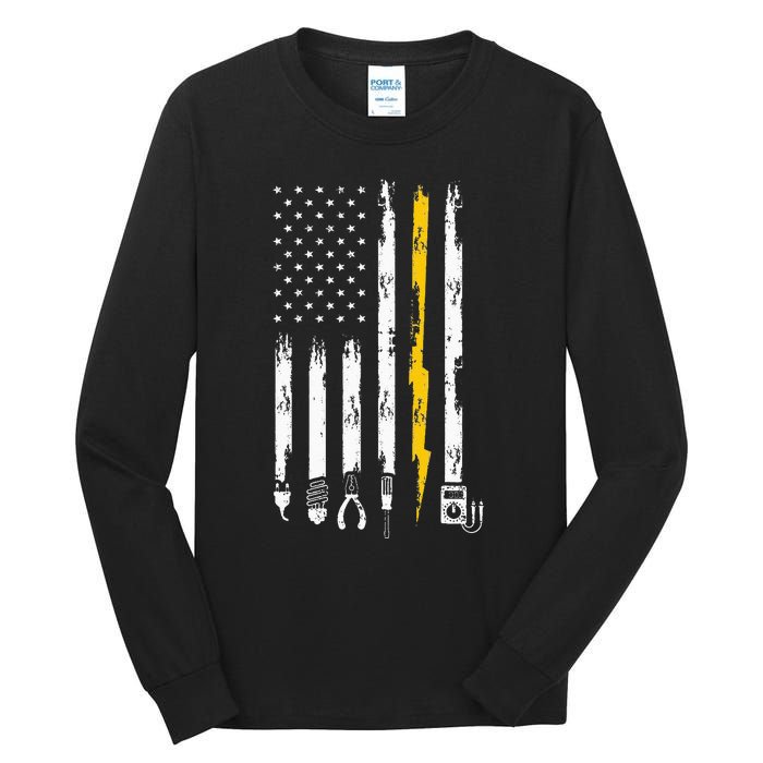 Electrician US Flag Tools for Electricians Tall Long Sleeve T-Shirt