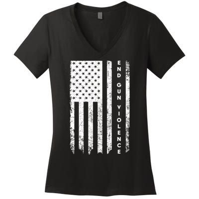 Enough USA Flag End Gun Violence Women's V-Neck T-Shirt