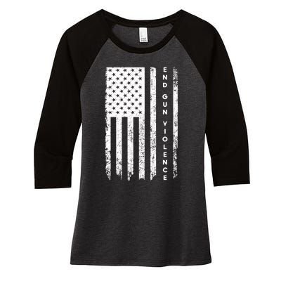 Enough USA Flag End Gun Violence Women's Tri-Blend 3/4-Sleeve Raglan Shirt