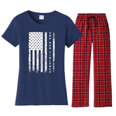 Enough USA Flag End Gun Violence Women's Flannel Pajama Set