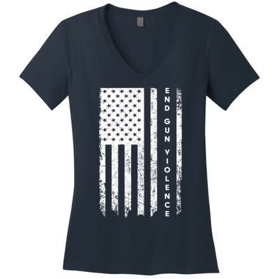 Enough USA Flag End Gun Violence Women's V-Neck T-Shirt