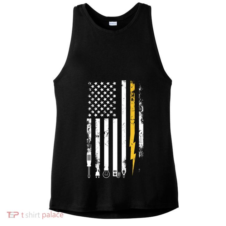 Electrician Us Flag Electricians Tools Cute Gift Ladies PosiCharge Tri-Blend Wicking Tank