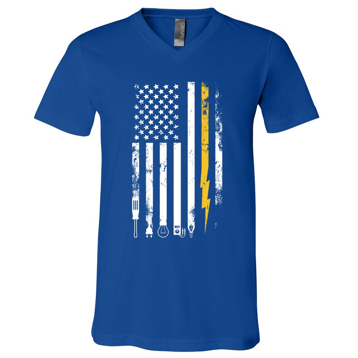 Electrician Us Flag Electricians Tools Cute Gift V-Neck T-Shirt