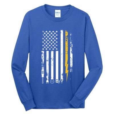 Electrician Us Flag Electricians Tools Cute Gift Tall Long Sleeve T-Shirt
