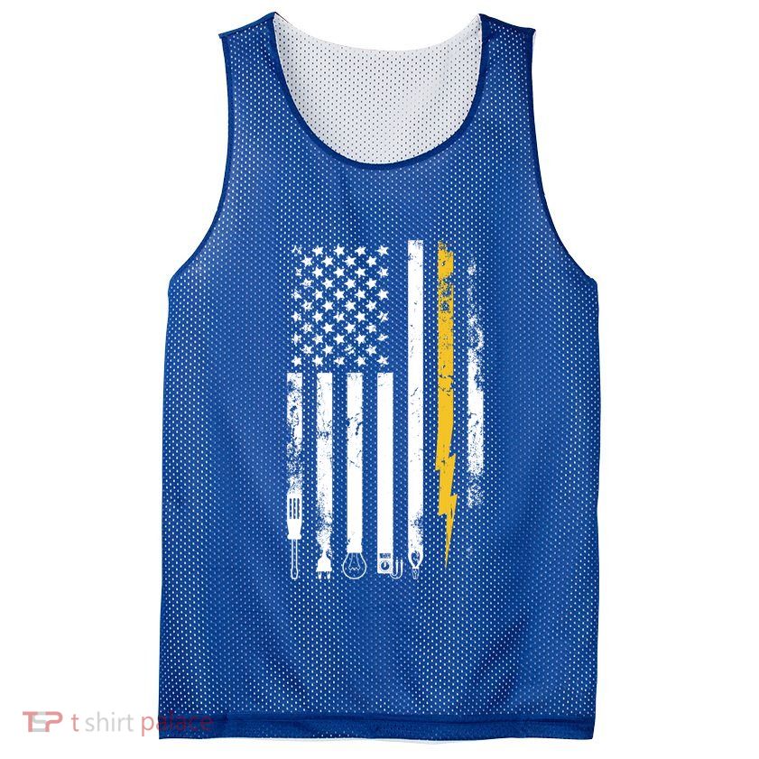 Electrician Us Flag Electricians Tools Cute Gift Mesh Reversible Basketball Jersey Tank