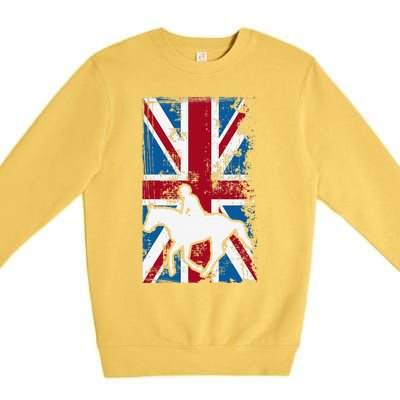 Equestrian Uk Flag United Kingdom Horse Silhouette Premium Crewneck Sweatshirt