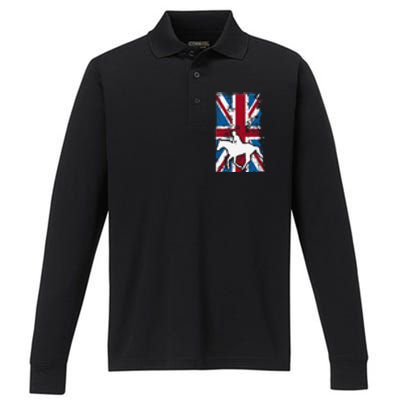 Equestrian Uk Flag United Kingdom Horse Silhouette Performance Long Sleeve Polo