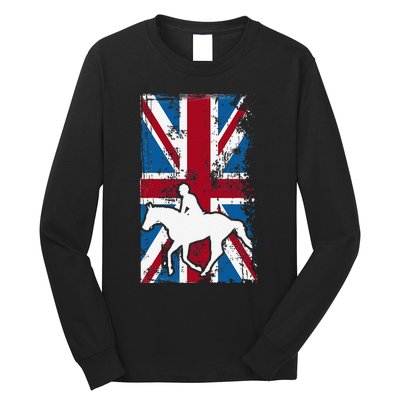 Equestrian Uk Flag United Kingdom Horse Silhouette Long Sleeve Shirt