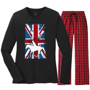 Equestrian Uk Flag United Kingdom Horse Silhouette Women's Long Sleeve Flannel Pajama Set 