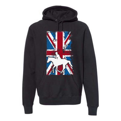 Equestrian Uk Flag United Kingdom Horse Silhouette Premium Hoodie