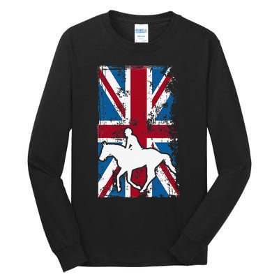 Equestrian Uk Flag United Kingdom Horse Silhouette Tall Long Sleeve T-Shirt