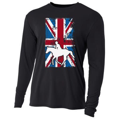 Equestrian Uk Flag United Kingdom Horse Silhouette Cooling Performance Long Sleeve Crew