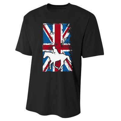 Equestrian Uk Flag United Kingdom Horse Silhouette Performance Sprint T-Shirt