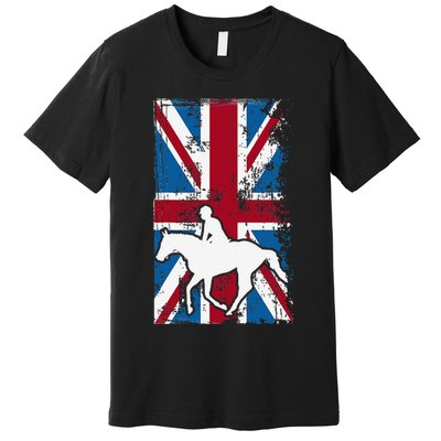 Equestrian Uk Flag United Kingdom Horse Silhouette Premium T-Shirt