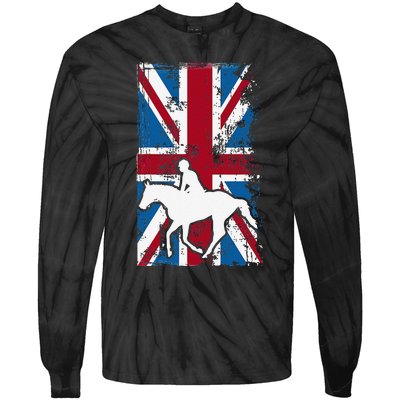 Equestrian Uk Flag United Kingdom Horse Silhouette Tie-Dye Long Sleeve Shirt